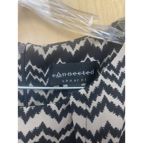 Connected Apparel Women's Black Beige Sleeveless Pencil Dress Zipper Belt Size 6 - Picture 6 of 6